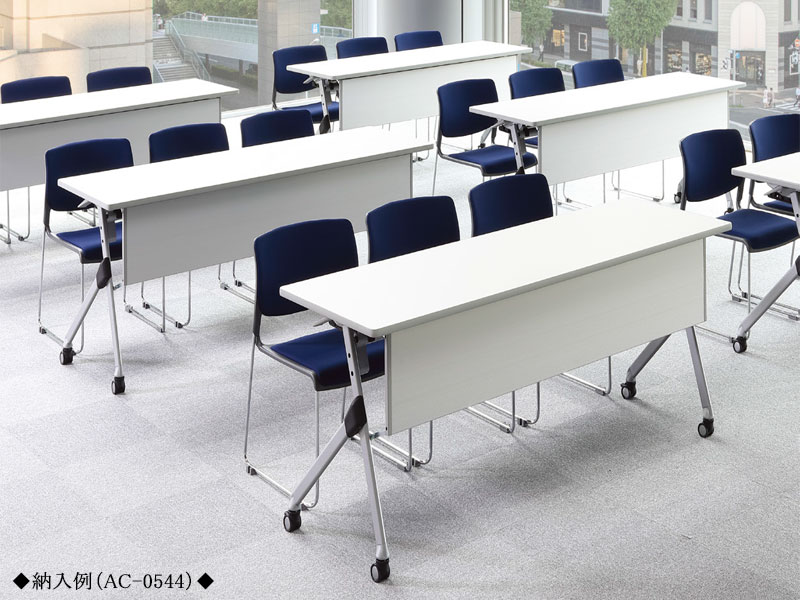 【法人送料無料】 【業務用】 ミーティングテーブル 会議用テーブル スタックテーブル 幅180cm 奥行45cm パネル付き 棚付き アジャスター付 白 茶 AC-0544 [2]
