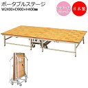 ポータブルステージ スチール製 天板木貼り スモールサイズ 高さ40cm 折りたたみ式 キャスター付き ステージ台 舞台 AL-0047