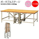 ポータブルステージ スチール製 天板木貼り スモールサイズ 高さ80cm 折りたたみ式 キャスター付き ステージ台 舞台 AL-0053