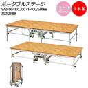 ポータブルステージ スチール製 天板木貼り 標準サイズ 高さ2段階 40cm 60cm 折りたたみ式 キャスター付き ステージ台 舞台 AL-0058