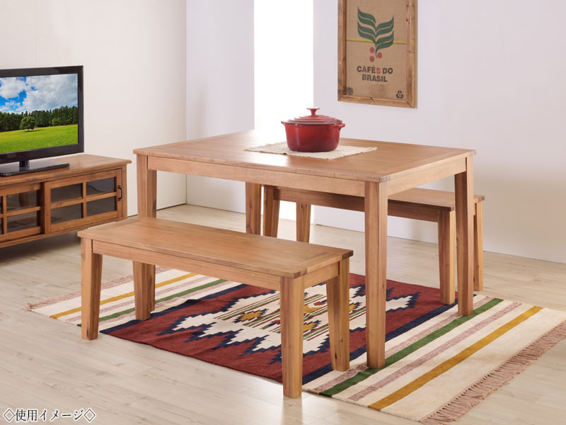 【送料無料】 ダイニング3点セット ダイニングテーブル 食卓 幅150cm 奥行80cm ベンチ 長いす 幅134cm 天然木 アカシア ブラウン AZ-0653 [2]