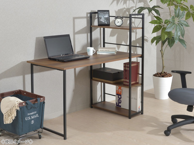 【送料無料】 デスク 机 ワークデスク 書斎 学習デスク 棚付 幅120cm 奥行65cm メラミン天板 スチールフレーム AZ-0838 [2]