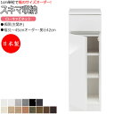 【室内搬入サービス付】 【日本製】 スキマ収納 棚 スリム ローキャビネット 板扉 左開き 可動棚付 奥行42cm 引出し1杯 国産 サイズオーダー FZ-0217
