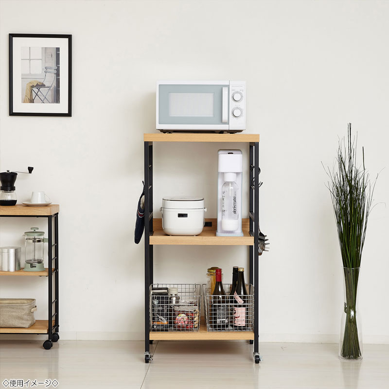 【送料無料】 レンジワゴン レンジ台 キッチンラック カウンター 収納棚 幅55cm 高さ110cm ブラウン ナチュラル 茶 木目 KR-0328