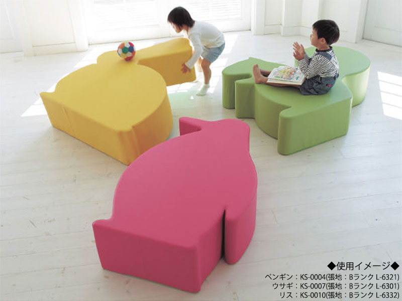【日本製/業務用】 ソファ ベンチ 待合 椅子 キッズチェア 遊具 りす リス型 動物モチーフ シルエット 張地Bランク 【送料別】 KS-0010 [2]