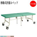 【法人送料無料】 【業務用】 折り畳みベッド 治療台 緊急時対応 移動式 キャスター付 診察台 医療設備 防災 ビニールレザー張 青 緑 茶 ピンク MZ-07...