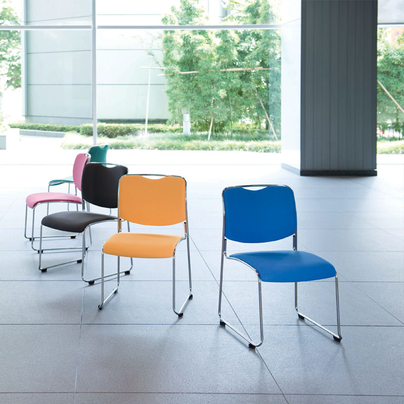 【法人送料無料】 【業務用】 5脚セット 会議用チェア オフィスチェア 椅子 リフレッシュチェア メッキ脚 レザー張り プラパート付 スタッキング可能 NO-1101