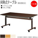 【法人送料無料】 【日本製/業務用】 昇降式テーブル ワークテーブル スタックテーブル 幅180cm 奥行90cm ソフトエッジ巻 メラミン化粧板 茶 アイボリ...