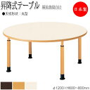 【法人送料無料】 【日本製/業務用】 昇降式テーブル ワークテーブル 介護用テーブル φ120cm 丸型 円 ラウンド 車椅子対応 メラミン化粧板 木目 茶 ア...