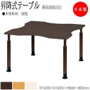 【法人送料無料】 【日本製/業務用】 昇降式テーブル ワークテーブル 介護用テーブル 幅120cm 奥行120cm 波型 車椅子対応 メラミン化粧板 木目 茶 ...
