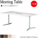 【法人送料無料】 【日本製/業務用】 ミーティングテーブル 机 ワークデスク 幅210cm 奥行90cm 角型 ワイヤリングBOXタイプ メラミン化粧板 木目 ...