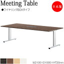 【法人送料無料】 【日本製/業務用】 ミーティングテーブル 机 会議テーブル 幅210cm 奥行100cm 角型 ワイヤリングBOXタイプ メラミン化粧板 木目...