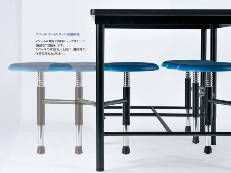 【日本製/業務用】 イス付きテーブル 一体型 自動収納オートリターン 幅180cm 奥行75cm 6人用 メラミン天板 アイボリー PE樹脂座面 青 黒 【送料別】 NS-1623 [2]