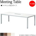 【法人送料無料】 【日本製/業務用】 ミーティングテーブル 机 会議用テーブル 幅180cm 奥行90cm 角型 ワイヤリングBOXタイプ メラミン化粧板 木目 茶 白 NS-2051