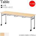 イス掛け式テーブル 作業台 ワークテーブル 机 チェアハンギング 幅180cm 奥行45cm 3人用 キャスタータイプ メラミン化粧板 茶 白 業務用 日本製 NS-2542