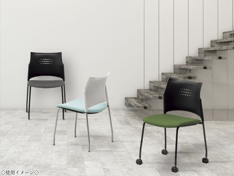 【法人送料無料】 【日本製/業務用】 ミーティングチェア スタッキングチェア 多目的イス キャスター脚タイプ スチール 粉体塗装 ブラックフレーム 布張り SA-0431-1