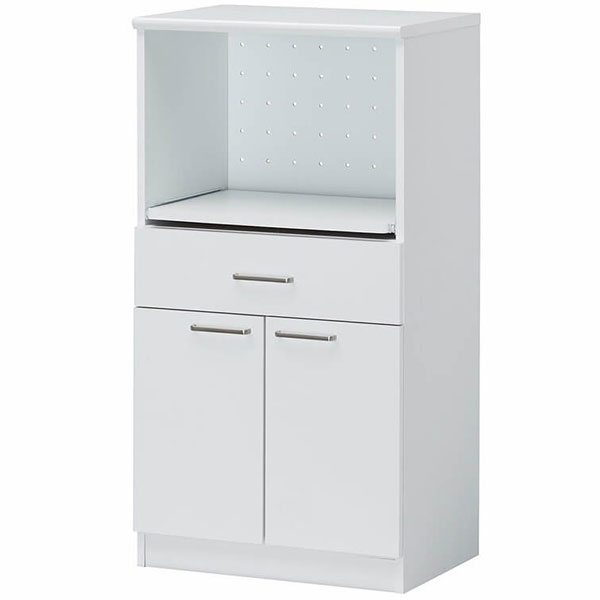 【送料無料】 家電収納キャビネット 収納棚 レンジ台 レンジボード キッチンラック サイドボード 幅58.4cm 可動棚付 スライド棚付 ホワイト 白色 シンプル SR-0500