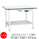 【法人送料無料】 【日本製/業務用】 作業台 ワークベンチ テーブル 幅120cm 奥行60cm 高さ74cm 1段引き出し付タイプ 棚付き メラミン天板 アジ...