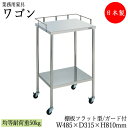 【法人送料無料】 【日本製/業務用】 ツールワゴン 2段 台車 カート サイドワゴン 幅48.5cm 奥行31.5cm 高さ81cm ゴムキャスター付 ステンレス製 棚板 3方ガード付 SW-0309