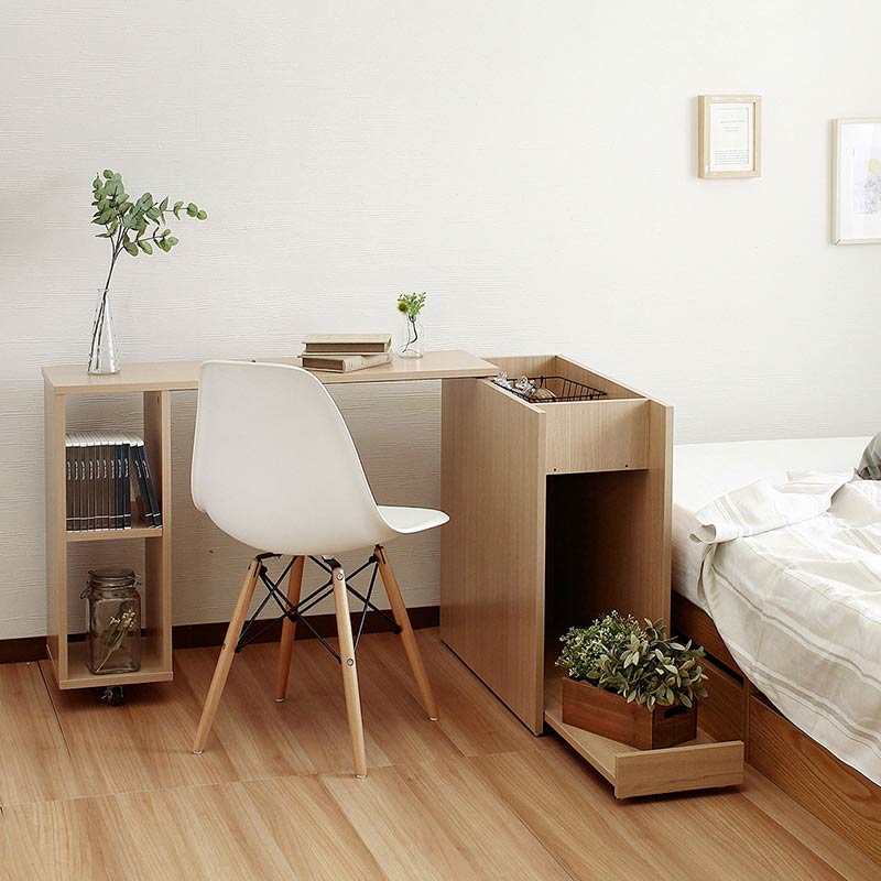 【P2倍/楽天SALE 7/26 1:59まで】 パソコンデスク おしゃれ 収納デスク 間仕切り キャスター付き テーブル 収納 伸縮タイプ スイング 省スペース ナチュラル 幅97〜156cm キャビネットデスクのみ