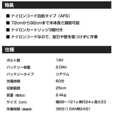 ブラックアンドデッカー(BLACK＆DECKER) 18V 2.0Ahリチウムナイロントリマー GLC1825LN 草刈機 刈払機 自給式 芝刈り 【送料無料】