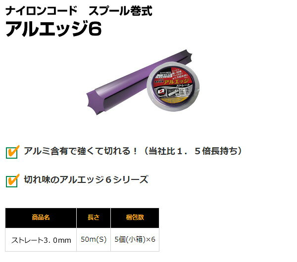 e家具スタイルのナイロンコード アルエッジ6 ストレート 太さ3.0mm 長さ50m 522 ナイロンコード 替え刃 替刃 草刈り機 芝刈り機 刈払い機 刈払機 除草 三陽金属 SANYO METAL 【送料無料】｜アングル2