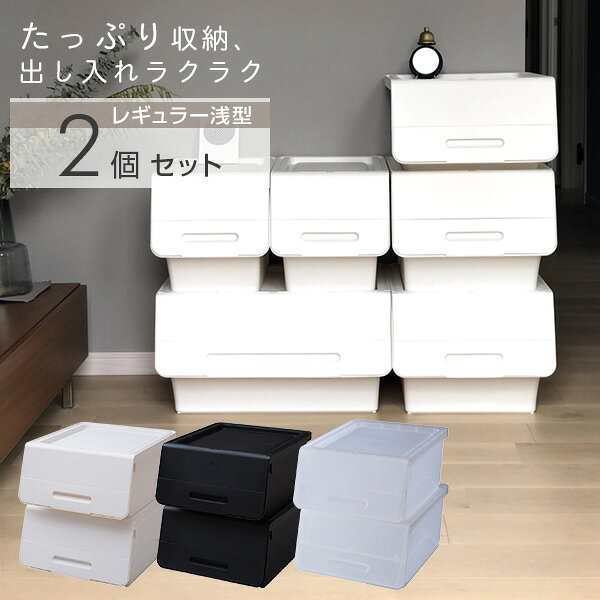 収納ボックス フタ付き 前開き 浅型 2個セット キャスター付き froq FR-23 オープ...