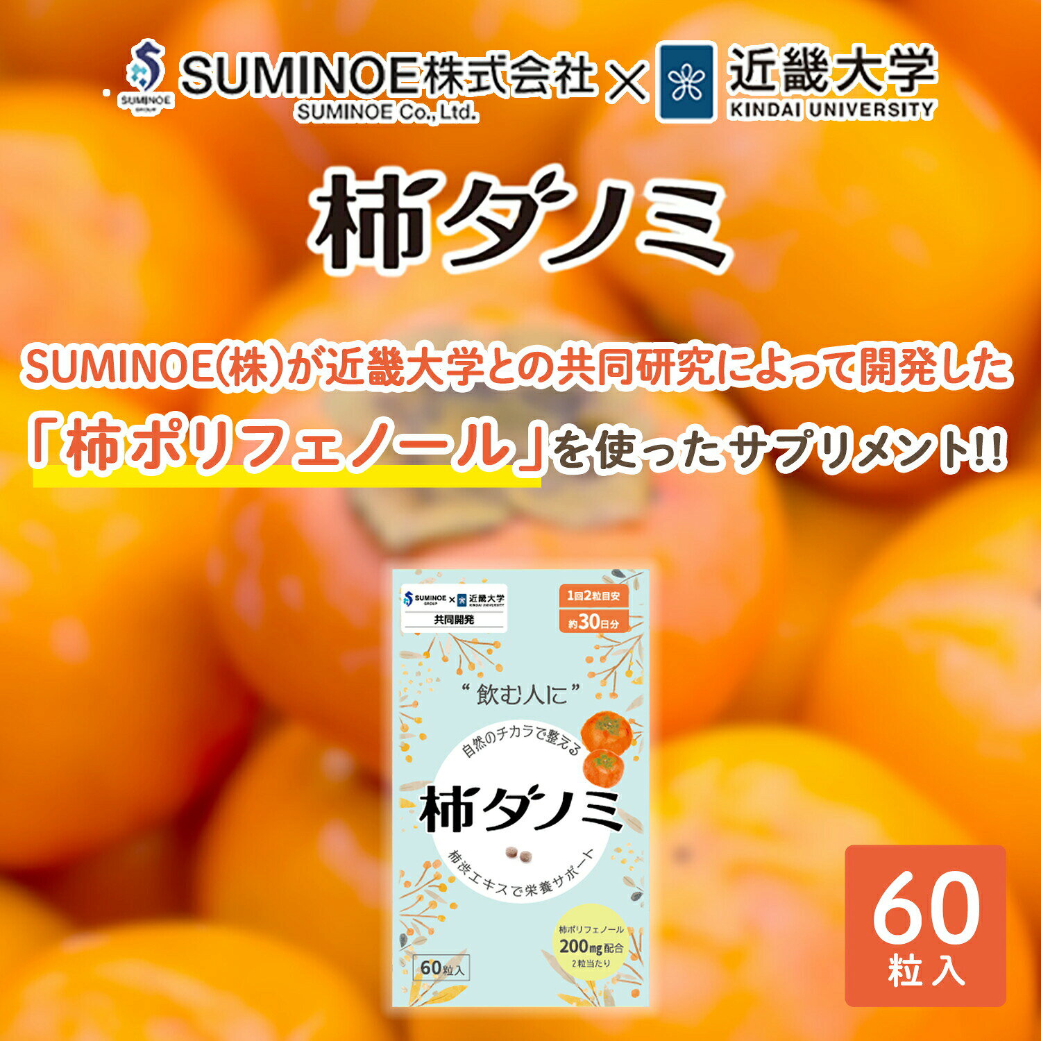 サプリメント 柿ダノミ 60粒入り (約1か月分) 柿だのみ サプリ 柿ポリフェノール 柿渋 柿タンニン 柿渋含有加工品 健康食品 栄養補助食品 健康 SUMINOE 【送料無料】 kagustyle-10029375 e家具スタイル サンプル画像2