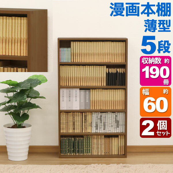 2個セット 漫画 本棚 薄型 コミックラック 最大190冊収納(目安) 幅60cm 奥行18.5cm 高さ105.1cm(約105c..