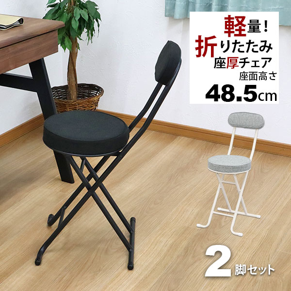 折りたたみ椅子 背もたれ付き 2脚セット 幅35.5cm 奥行49cm 高さ76.5cm 座面高さ48.5cm 軽量 頑丈 耐荷重80kg 来客用 法事用 疲れにくい クッション性 折りたたみチェアー 折り畳みチェア パイ…