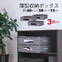 ベッド下収納 3個セット ふた付き 取っ手付き 幅46cm 奥行38cm 高さ13cm 衣類 収納ケース 中身が見える 収納ボックス 薄型 46×38 ベッド下 収納 おしゃれ 窓付き 収納ボックス 隙間収納 衣装ケース 布製 スリム ファスナー付き ホコリ対策 軽量 インナーボックス グレー