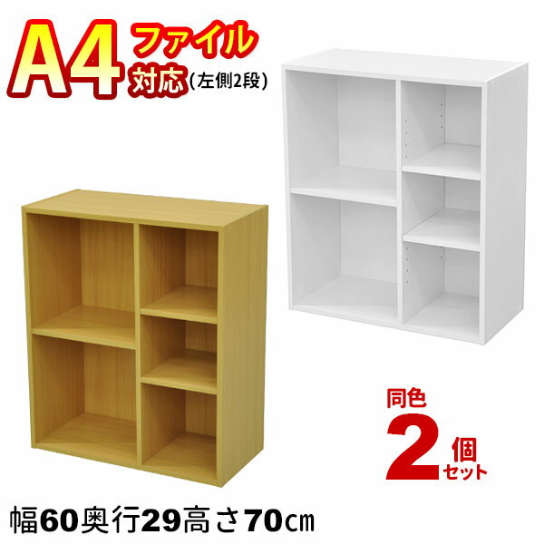 A4カラーボックス2段ワイド (2個)幅60cm 奥行29.2cm(約奥行30cm) 高さ70.5cm 送料無料A4ファイル収納可能カラーBOX(すき間収納 すきま収納 隙間収納) CDラック(DVDラック)ブックラック(本棚 書棚 文庫ラック 漫画本 コミック)組立家具(HKHB-09_WH/HKHB-10_NA)