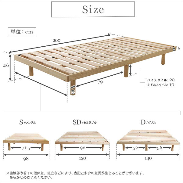 国産 ひのき すのこ ベッド 高さ調整可能 耐荷重200kg 桧すのこベッド シングルベッド ヒノキすのこベッド フレームのみ すのこマット 檜すのこベッド ノンホルムアルデヒド 丸角面取り加工 脚付き 頑丈 幅98cm 長さ200cm 高さ26cm(16cm 6cm) ローベッド ミドル ハイベッド [2]