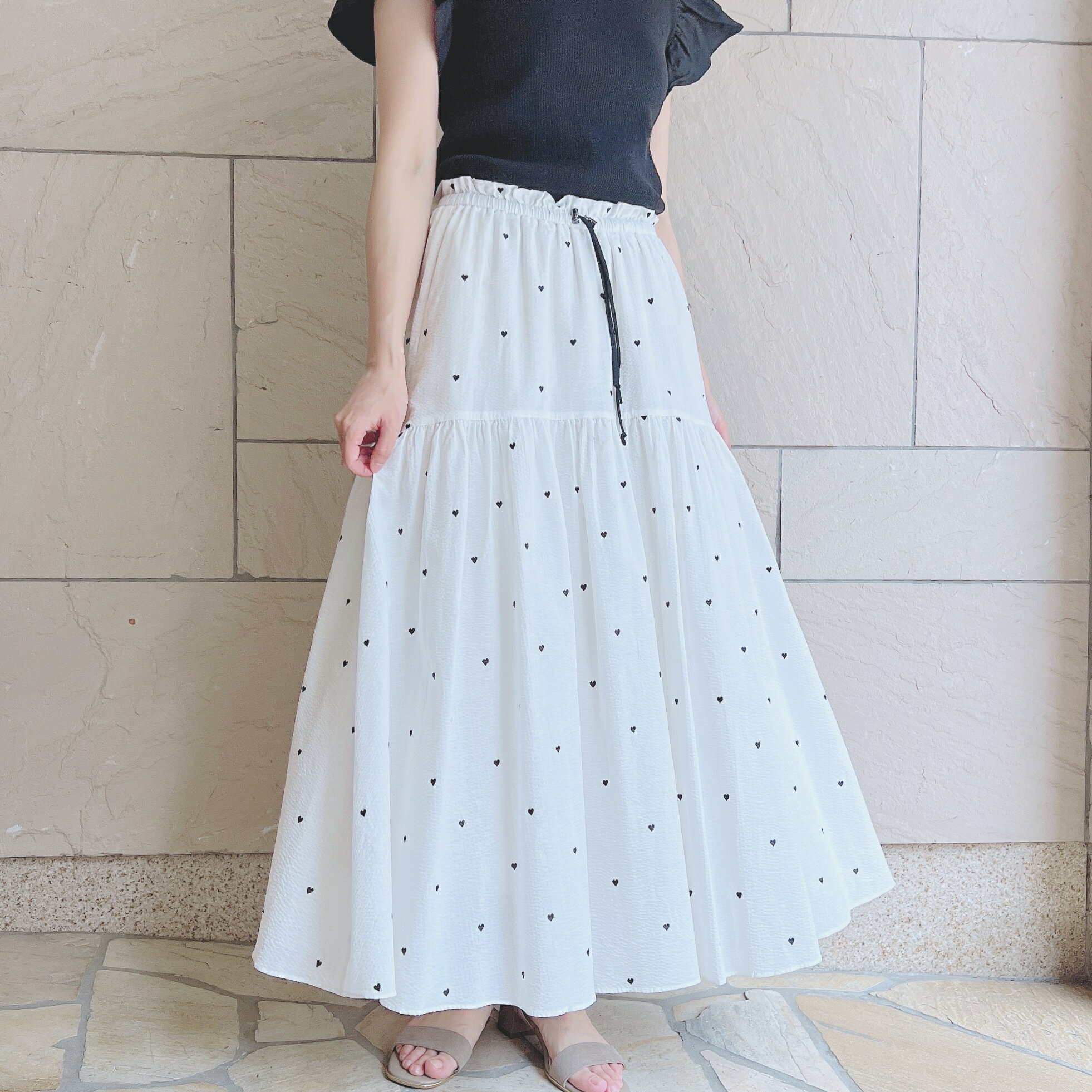ハート柄ドロスト切り替えロングスカートのサムネイル