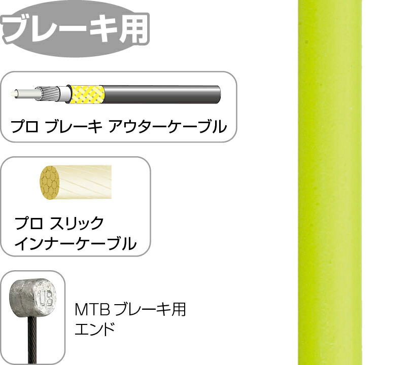 プロポリッシュド スリックインナーケーブルと、スリックルーブライナー＆ケブラー強化アウターケーブルにより、スムーズ且つ確実なブレーキング性能に寄与する、MTB用ブレーキケーブルセット。 前後セット。 ■画像はイメージです。商品の色は画面の見え方等により、実物とは異なる場合があります。 ■複数のサイズが用意されている商品では、代表的なサイズの画像のみ掲載されている場合があります。 ■ロゴデザイン等が予告なく変更される場合があります。 ■商品は玄関までのお届けのみです。取付・設置・引取は含まれておりません。 ■商品の仕様やメーカー保証内容等、詳細につきましては、メーカーホームページや、メーカーカタログ等で必ずご確認の上、ご注文をお願いします。 ■商品発送後（お取り寄せ商品はメーカーへの発注完了後）のキャンセルは承っておりません。また、お客様のご都合によるキャンセルも承っておりません。こちらの商品は、通常在庫が少数になっております。ご注文のタイミングによっては、メーカーお取り寄せの場合もございます。その際は、メーカーからの入荷後の商品発送となります。メーカー欠品・完売時は、ご注文のキャンセルをお願いさせていただくこともございます。あらかじめご了承のうえでご注文いただけますよう、お願いいたします。