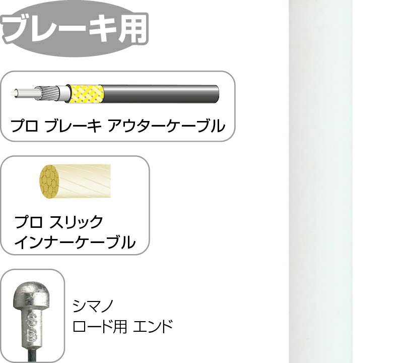 プロポリッシュド スリックインナーケーブルと、スリックルーブライナー＆ケブラー強化アウターケーブルにより、スムーズ且つ確実なブレーキング性能に寄与する、ロード用ブレーキケーブルセット。 前後セット。 ■画像はイメージです。商品の色は画面の見え方等により、実物とは異なる場合があります。 ■複数のサイズが用意されている商品では、代表的なサイズの画像のみ掲載されている場合があります。 ■ロゴデザイン等が予告なく変更される場合があります。 ■商品は玄関までのお届けのみです。取付・設置・引取は含まれておりません。 ■商品の仕様やメーカー保証内容等、詳細につきましては、メーカーホームページや、メーカーカタログ等で必ずご確認の上、ご注文をお願いします。 ■商品発送後（お取り寄せ商品はメーカーへの発注完了後）のキャンセルは承っておりません。また、お客様のご都合によるキャンセルも承っておりません。こちらの商品は、通常在庫が少数になっております。ご注文のタイミングによっては、メーカーお取り寄せの場合もございます。その際は、メーカーからの入荷後の商品発送となります。メーカー欠品・完売時は、ご注文のキャンセルをお願いさせていただくこともございます。あらかじめご了承のうえでご注文いただけますよう、お願いいたします。