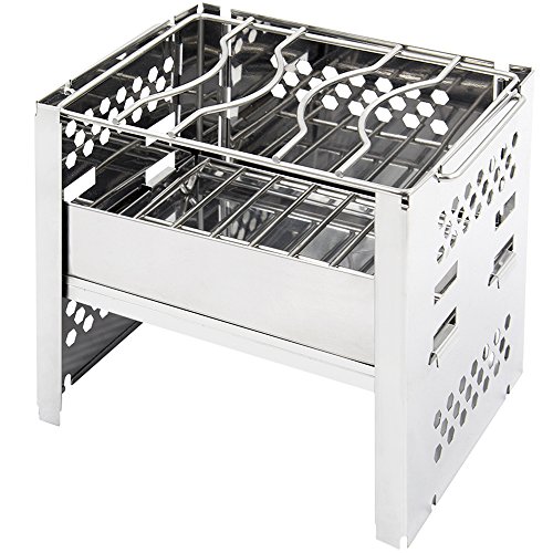 ヨーラー(YOLER) 折りたたみコンロ バーベキュー 焚火台 アウトドア コンパクト 1台多役 1-2人用 2段調節 収納袋付き B6より大きい GS001 ...