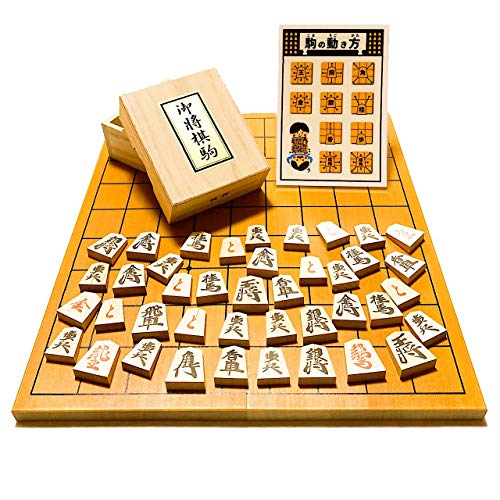 人気の将棋セット 新桂5号折将棋盤と天童木製将棋駒（スタンプ押）【鈴花堂オリジナル駒の動き方カード付】