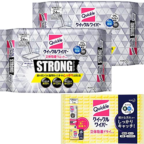 【まとめ買い】クイックルワイパー立体吸着ウエットシート ストロング 24枚×2個＋ドライシート1枚付