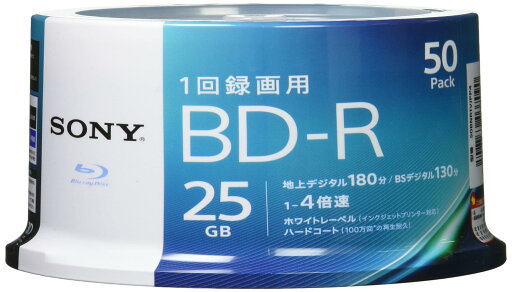 ソニー ブルーレイディスク BD-R 25GB (1枚あたり地デジ約3時間) 1回録画用 50枚入り 4倍速ダビング対応 ケース無し 50BNR1VJPP4 ソニー ブルーレイディスク BD-R 25GB (1枚あたり地デジ約3時間) 1回録画用 50枚入り 4倍速ダビング対応 ケース無し 50BNR1VJPP4