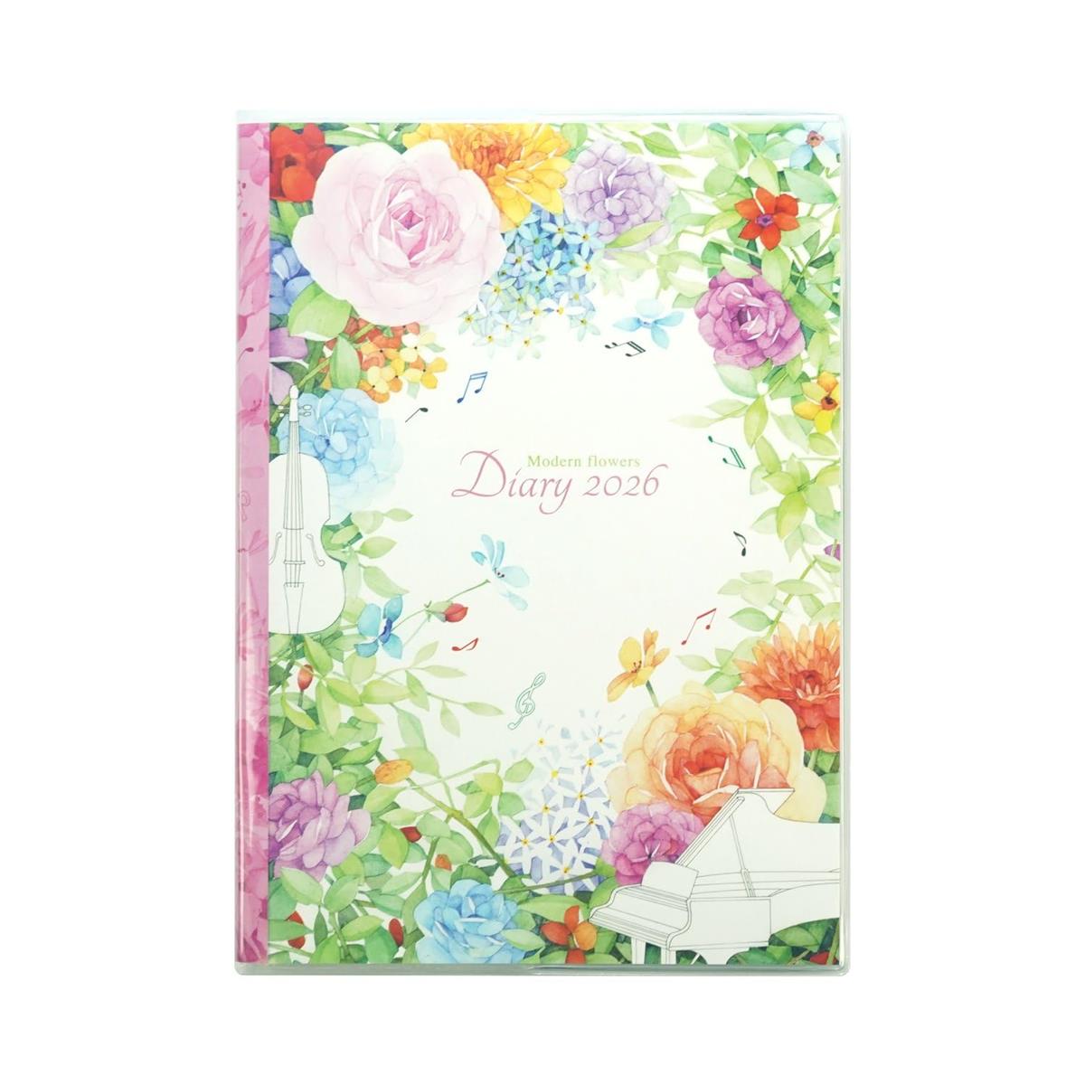 フロンティア 手帳 2026年 A6 マンスリー モダンフラワー ピンク縦帯 DY-142 (2025年12月始まり)