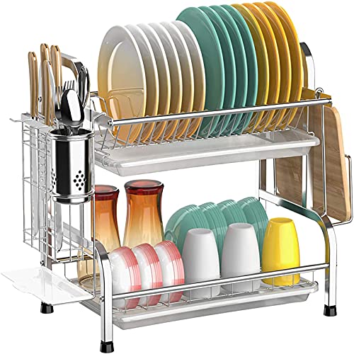 水切りラック 2段式 食器 水切りかご 304ステンレス製 ディッシュラック 水切りかご キッチン収納ラッ..