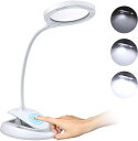 【1台2役】QaaJaa 拡大鏡 スタンド ライト付き led ルーペ スタンド 卓上ライト 5/10倍の倍率拡大鏡を搭載 折りたたみ式 角度調整可能 無段階調光 USB給電 置き型 クリップ対応 目に優しい 多用途 (ホワイト)