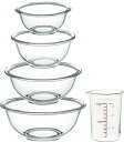 iwaki(イワキ) 耐熱ガラス ボウル 丸型 4個セット メジャーカップ付き PS-BO-4B1M