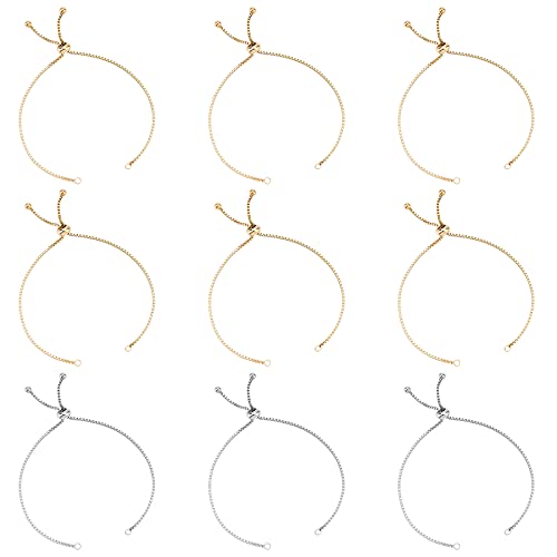 UNICRAFTALE 10本 24cm 金銀2色 調整可能ブレスレット カン付き 304ステンレス製スライダーブレスレット チェーンブレスレット ブレスレット...