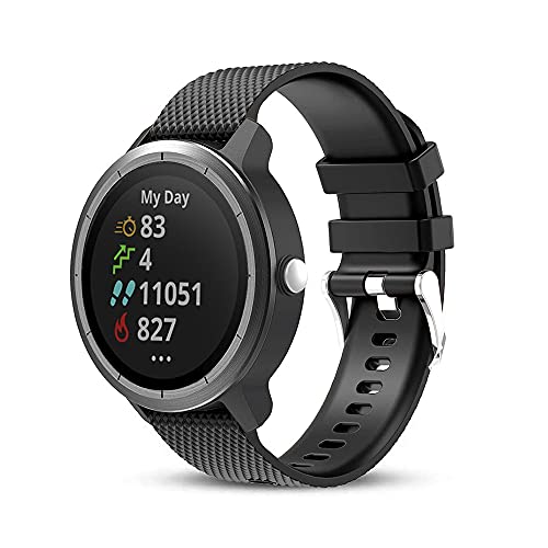 ONTUBE バンド 対応 Garmin vivoactive 3 20mm，シンプルで軽量なソフトシリコン交換用バンドfor Garmin Vivoactive 3/Samsung Gear Sport/Ticwatch 2 Smart Watch 20mm (ブラック)