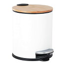 ゴミ箱 ふた付き 5L ペダル式 ゴミ箱 丸型 竹蓋 ごみ箱 音無し は無臭で密閉 キッチン、リビングルーム、トイレ、バスルーム、オフィス用 (白い)