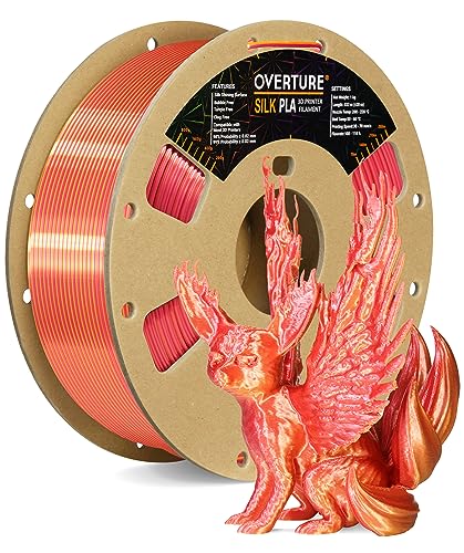 OVERTURE シルク 2色 PLA フィラメント Silk Dual-Color PLA シルク 3Dプリンター用素材 3D印刷 3Dプリンター フィラメント 1.75mm 1kgスプール 高い寸法精度 高密度 環境保護 ほとんどのFDMプリンターに適合 (Silk Red-Gold)