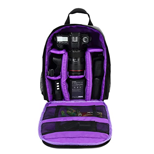 Chonor カメラリュック カメラバッグ カメラバックパック プロ級 一眼レフバッグ カメラバック 登山 撥水 アウトドア撮影 多機能小型収納ポーチ 33x26.5x12.5cm 適用機種Canon Nikonなど 中は紫