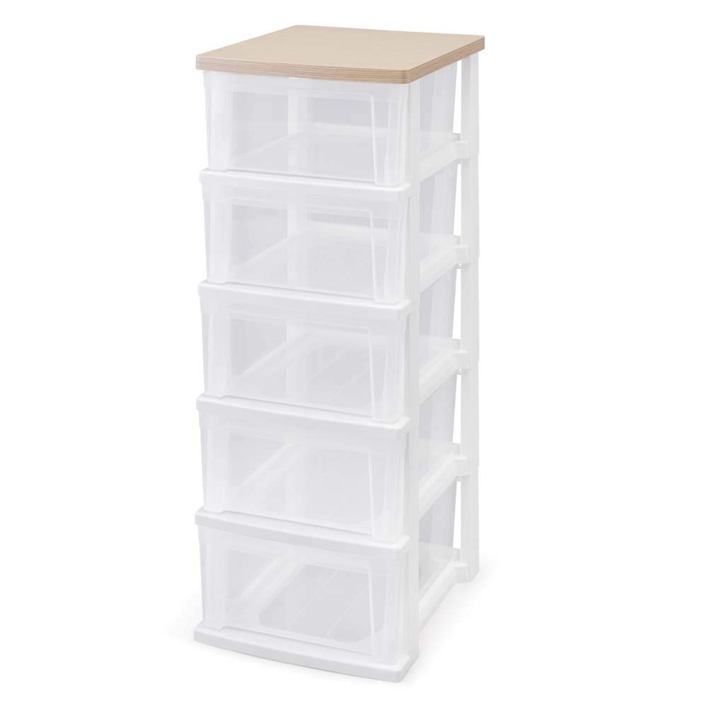 アイリスオーヤマ チェスト ウッドトップチェスト 5段 頑丈設計(一体型フレーム) スリム サイドチェスト NSS-325WT 幅32.5×奥行39.1×高さ96.5 フレンチオーク/クリア